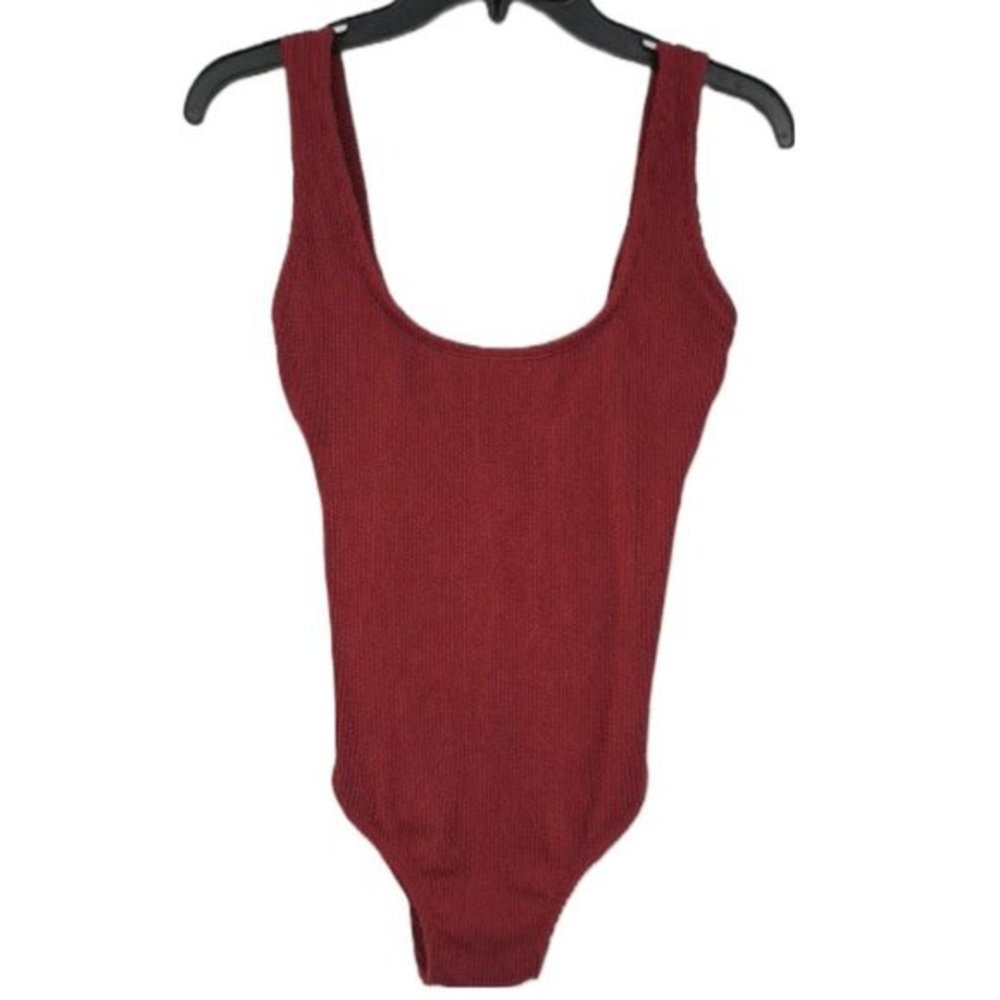Kona Sol Medium Coverage One Piece Swimsuit Womens XL Burgundy‎ Ribbed Bathing